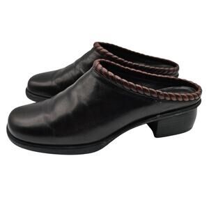 Cole Haan Studio Black Leather Brown Woven Collar Mule Sz 7.5N Braided